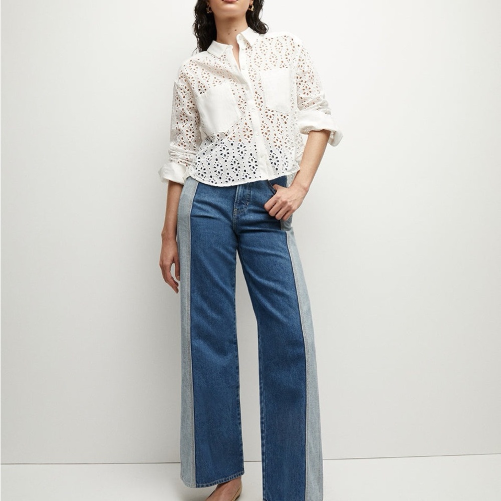 Veronica Beard White Eyelet Button-Down Shirt with Chest Pockets - Picture 11 of 14